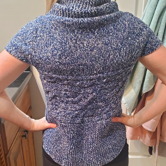 2/$30 Express Sweater with Shawl Collar Blue, white, and black knitted XS - Picture 3 of 7